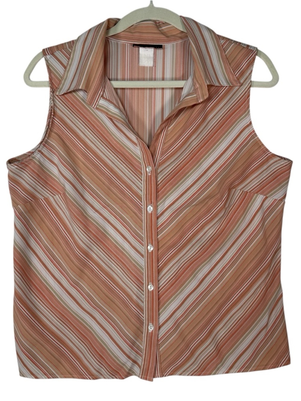 Tamara H. Striped Sleeveless Blouse L Peach Earth Tone Boho Coastal Grandmother